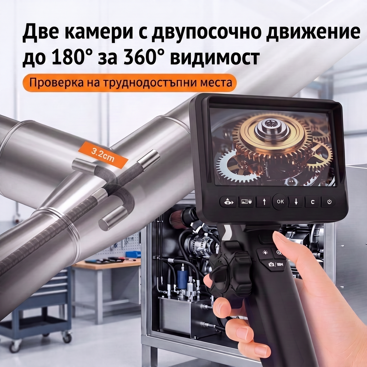 MASTERTRONIC 750 – Ендоскоп с 3.9 мм подвижна глава, бг меню, 3 год. гаранция, 5 инча IPS, 2MP, джойстик със заключване и стойка